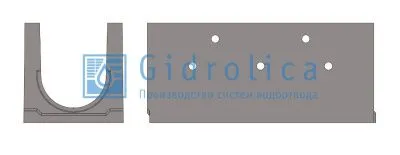 Лоток водоотводный бетонный коробчатый (СО-300мм), с дренажным отверстием слева и водосливом KUолв 100.44(30).48(41,5) - BGU